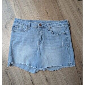Seven7  Light Blue Denim Shorts Size 8 Stretch Distressed Cut Off 5" Inseam